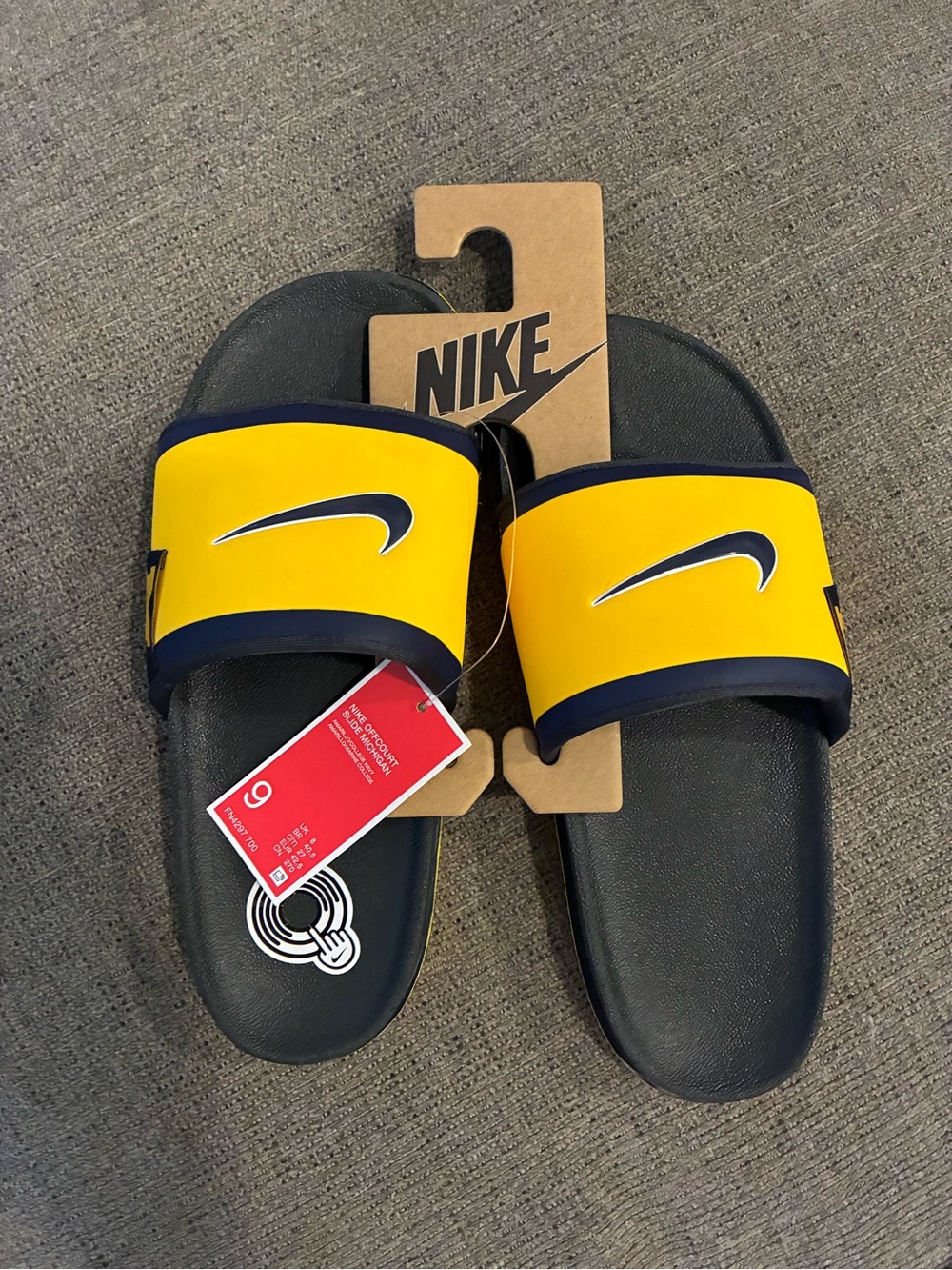 Nike Yellow and Navy Slide Sandals